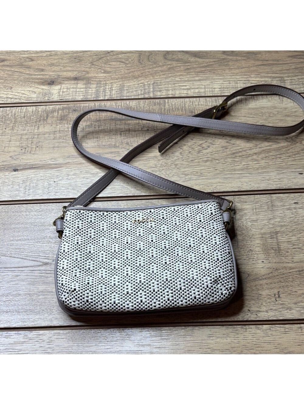 Fossil Beige and Gray Crossbody Bag